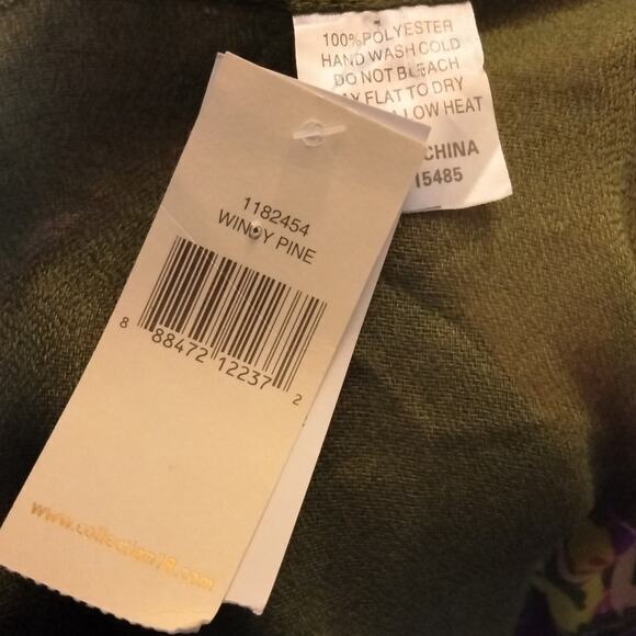 Collection 18 Green Floral Scarf With Fringed Edges - Picture 3 of 4